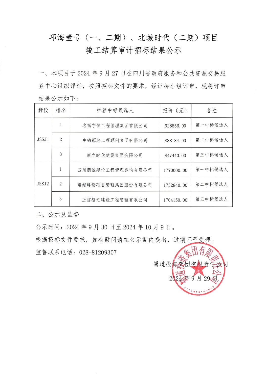 邛海壹号（一(yī / yì ／yí)、二期）、北城時(shí)代（二期）項目竣工結算審計招标結果公示（官網）_00(1).jpg